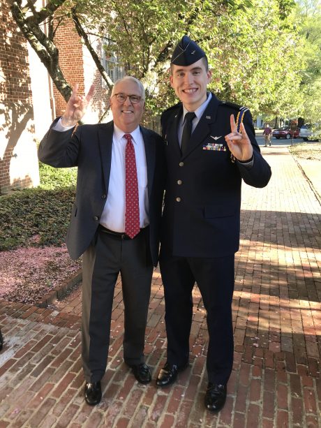 Charles Blum in his ROTC uniform with Chancellor Woodson