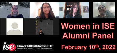 A Zoom meeting showing all of the members of the Women in ISE Alumni Panel.