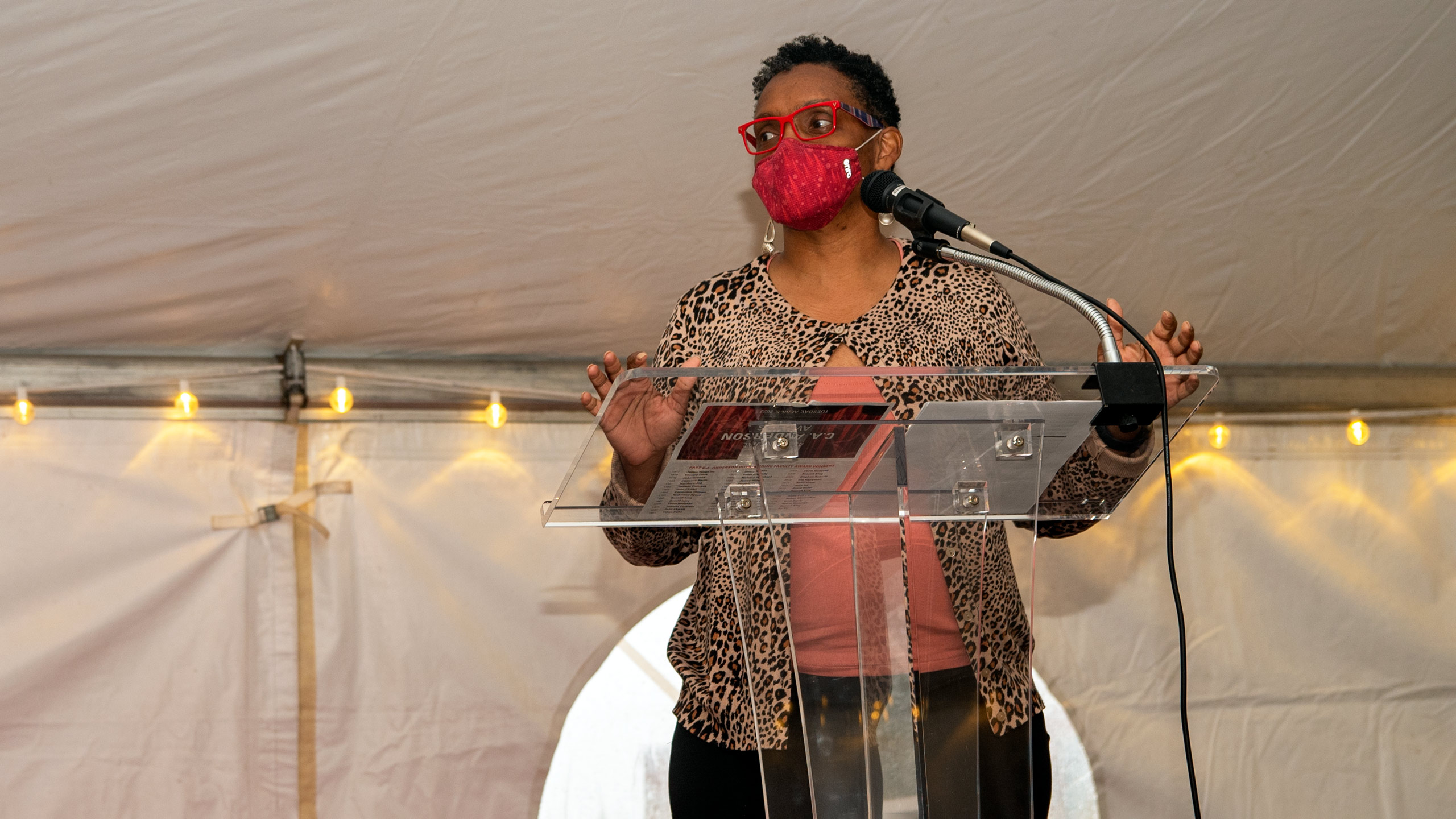 Academic Advisor Wendy Coleman-Blue at the podium during the 2022 C.A. Anderson Awards