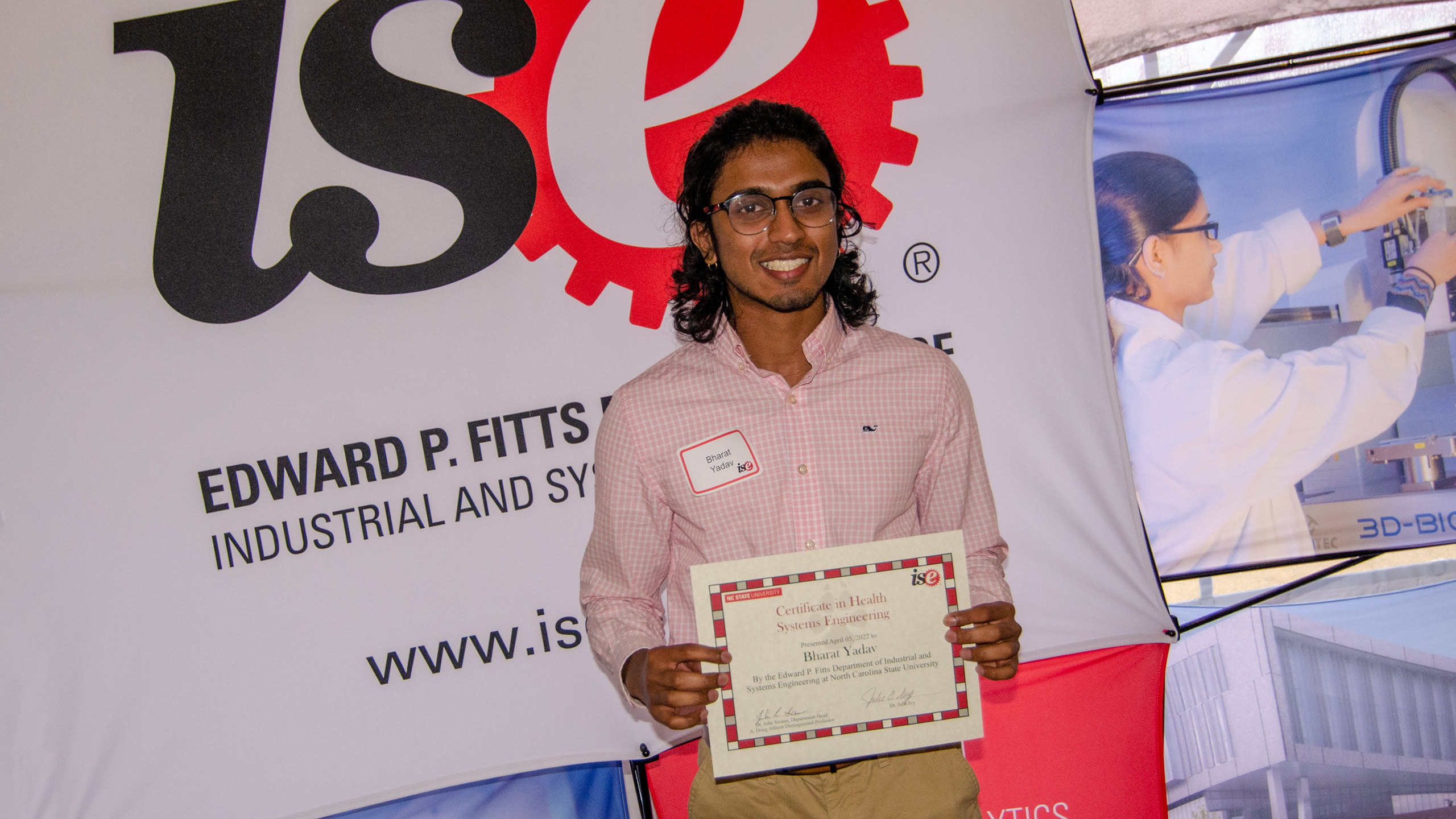 Bharat Yadav receiving his Healthcare Systems Engineering Certificate at the 2022 C.A. Anderson Awards