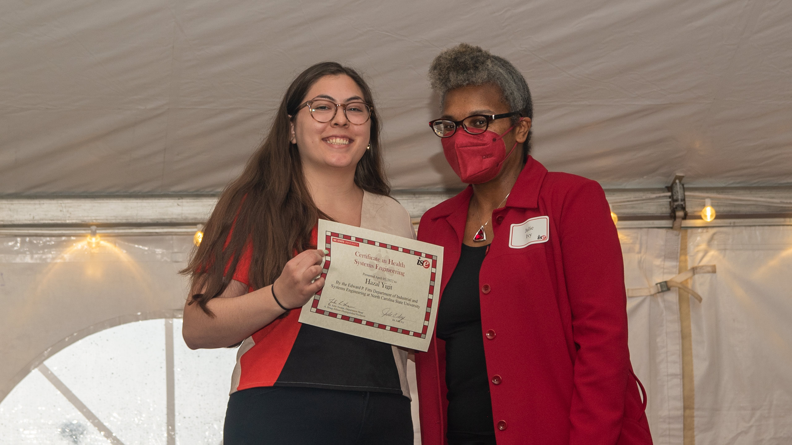 Hazal Yigit receiving her Healthcare Systems Engineering Certificate at the 2022 C.A. Anderson Awards