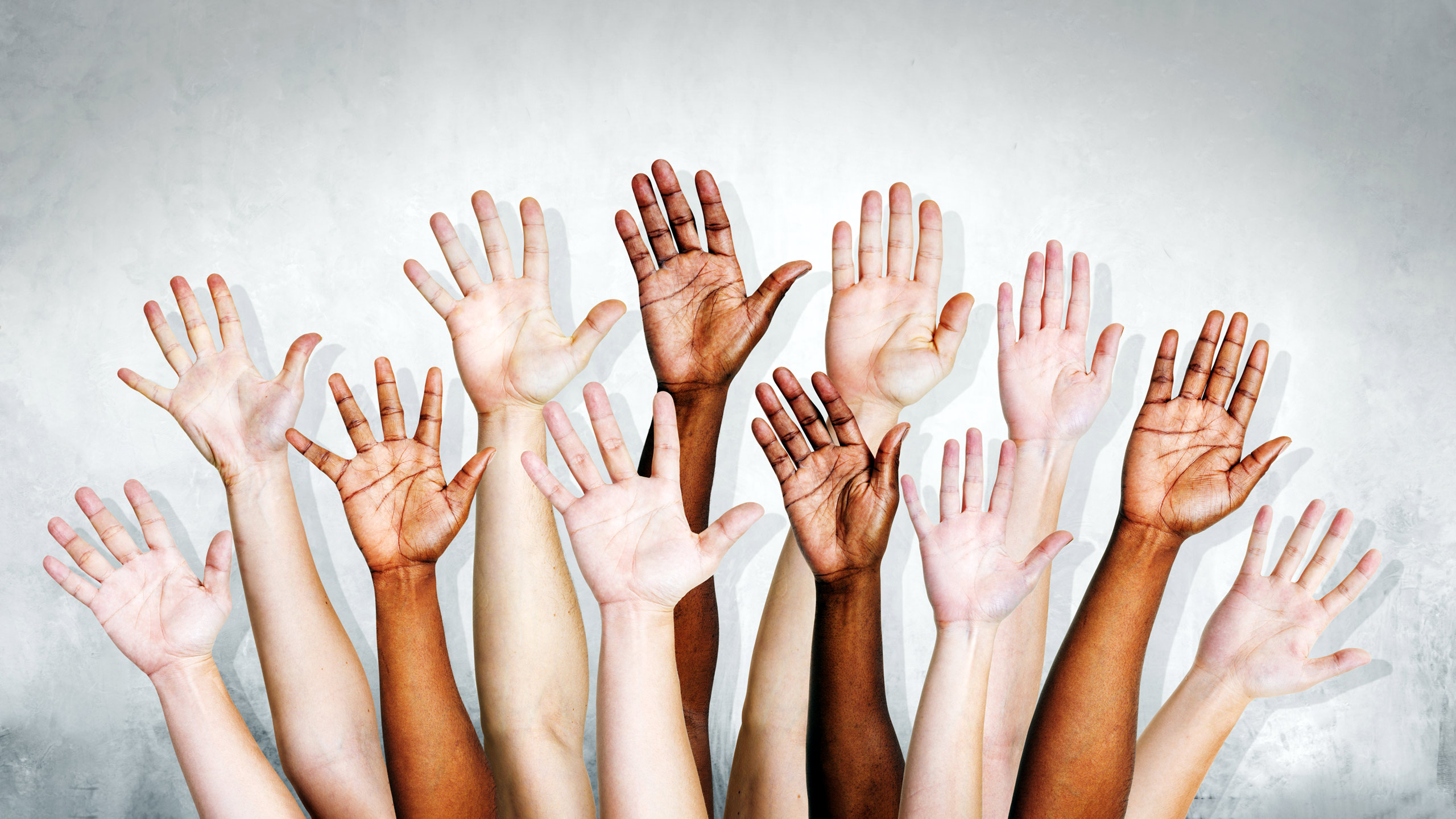 A group of hands raised in the air asking questions