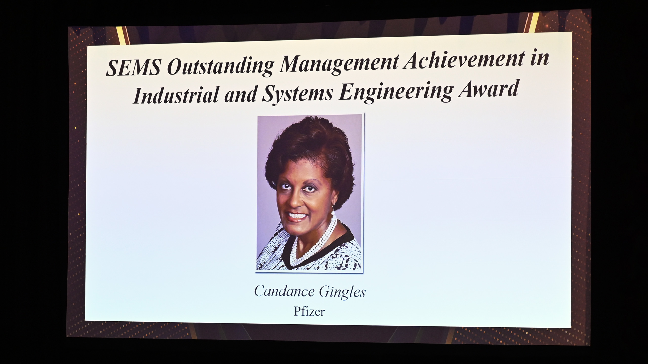 Candance Gingles wins the SEMS Outstanding Management Achievement in Industrial and Systems Engineering Award