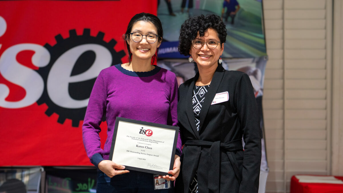 Karen Chen receiving an ISE Outstanding Service Impact Award.